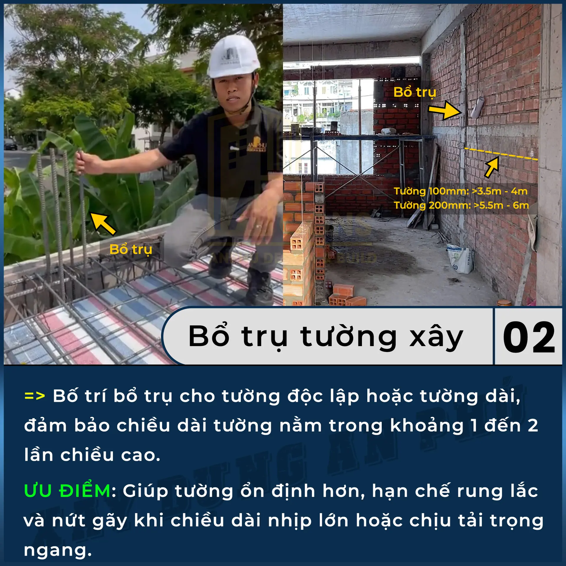 2. Bổ trụ trong tường xây