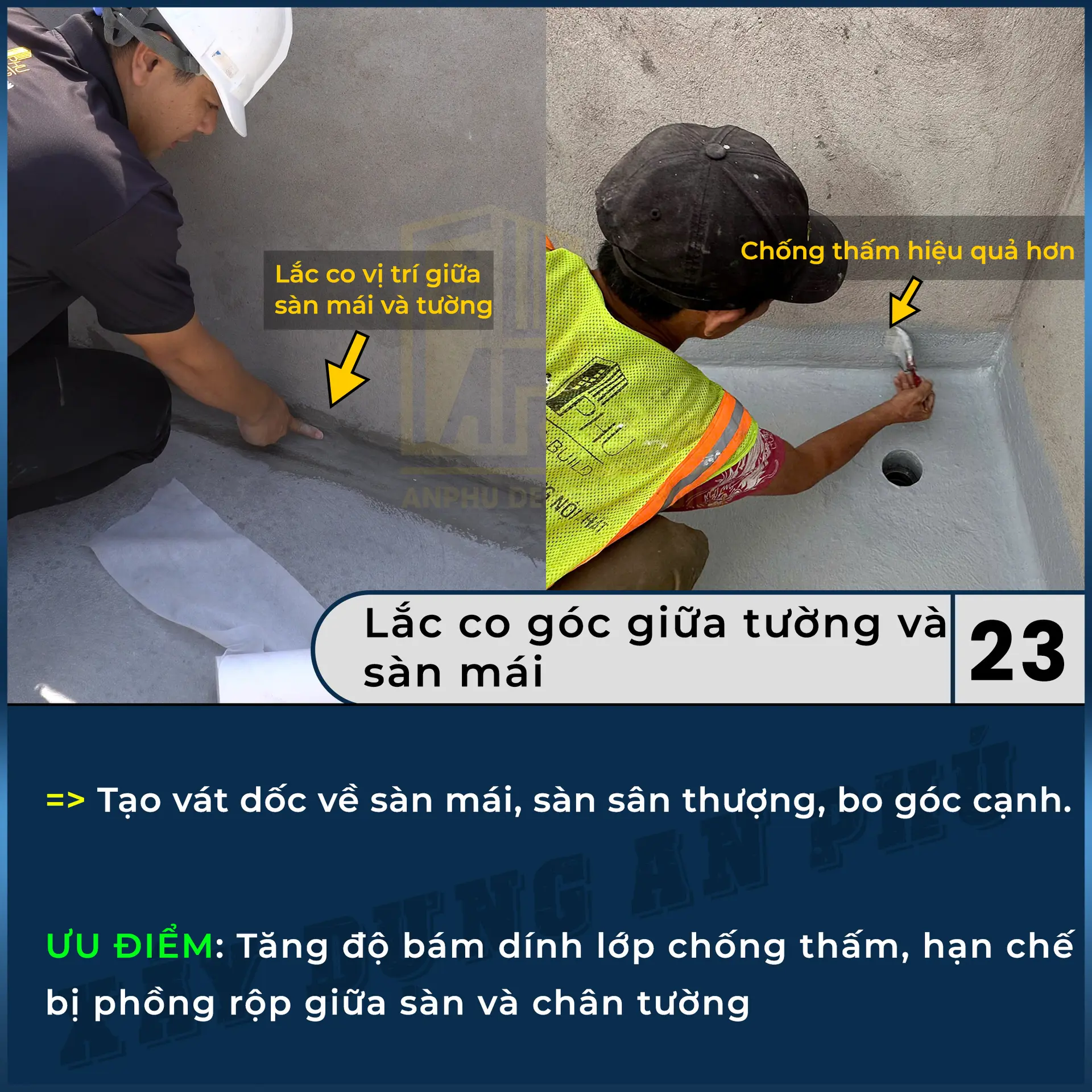 23. Lắc co vị trí giữa tường và sàn mái