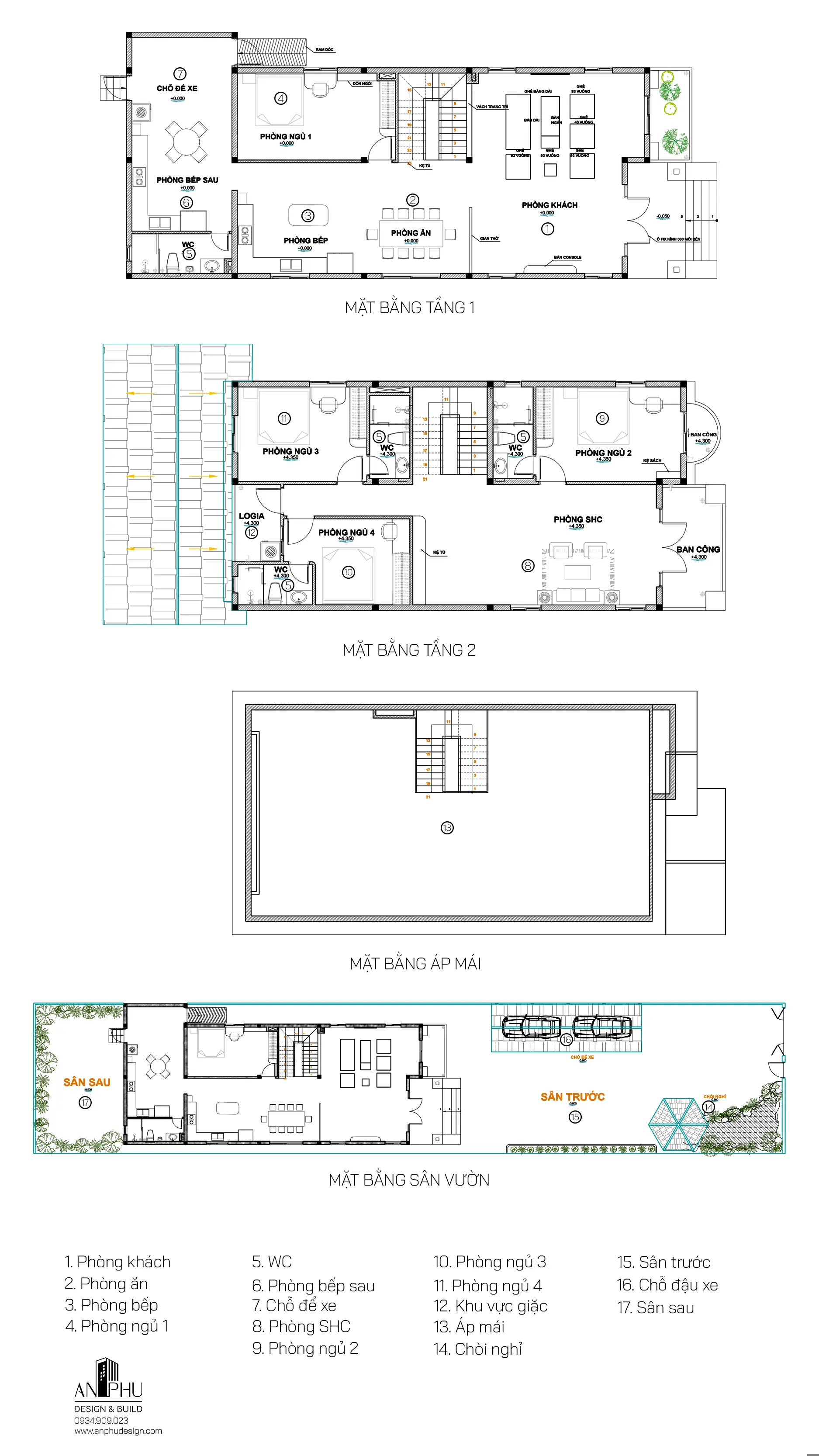 Công năng bố trí biệt thự mái thái T - VILLA