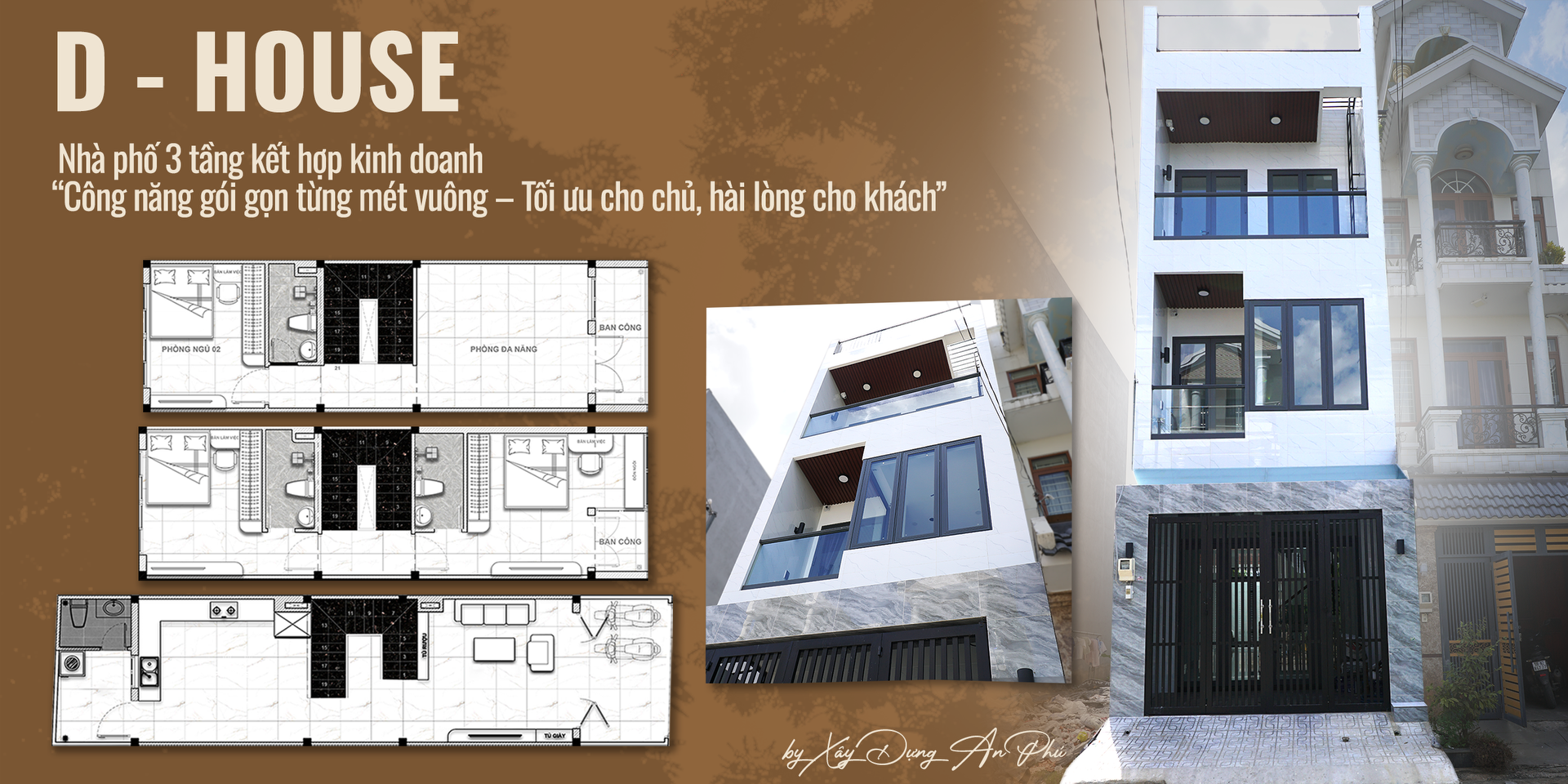Công trình nhà phố 3 tầng hoàn thiện xây thô