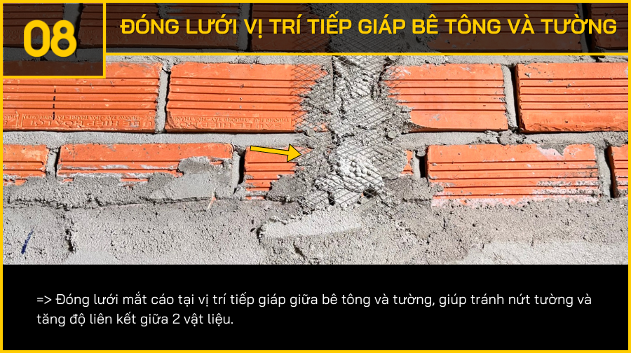 Khác biệt thi công tại An Phú - Đóng lướt mắt cáo tại các vị trí tiếp giáp giứa bê tông và tường gạch