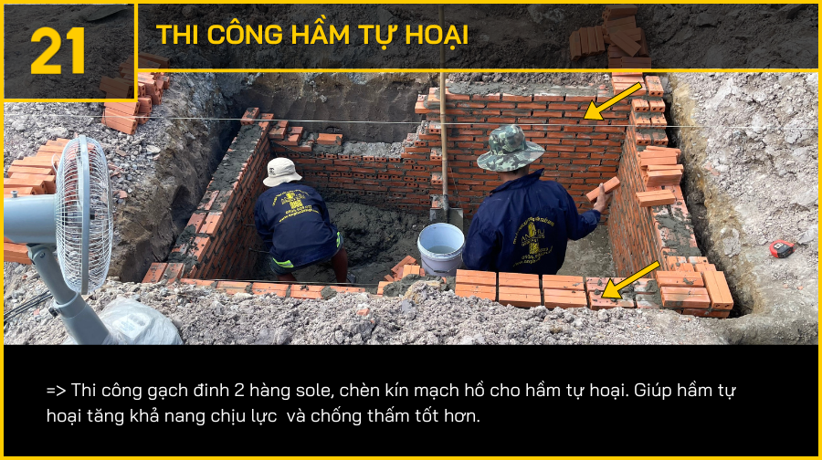 Khác biệt thi công tại An Phú - Thi công bể tự hoại bằng 2 hàng gạch đinh sole tăng khả năng chống thấm