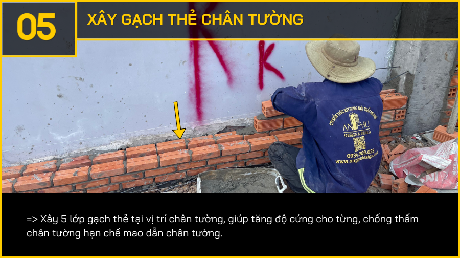 Khác biệt thi công tại An Phú - Thi công chân tường 5 lớp gạch đinh