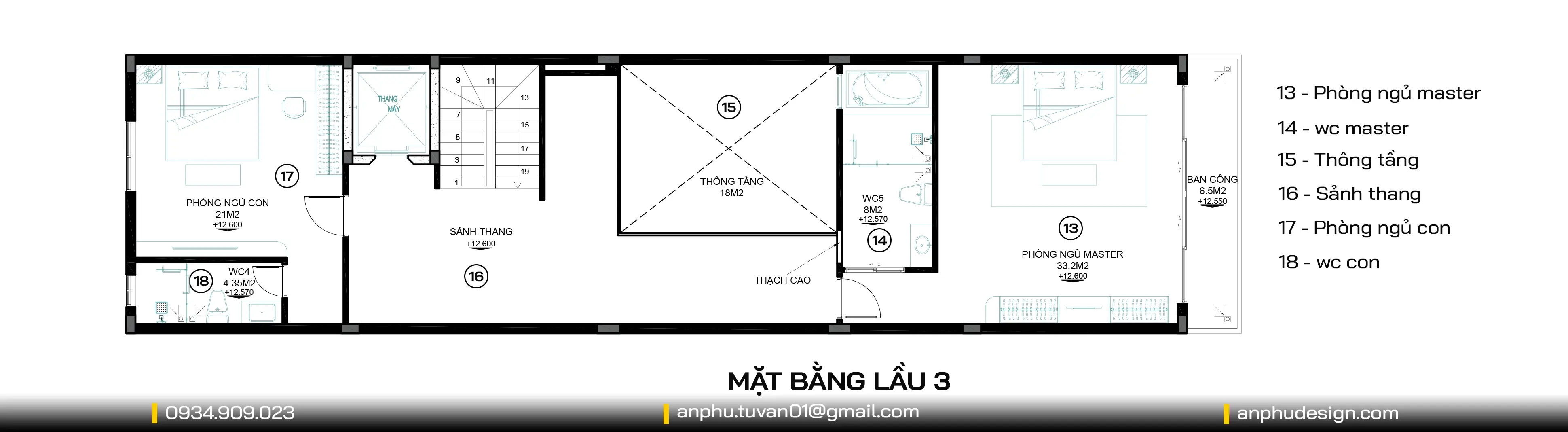 Mặt bằng bố trí công năng lầu 3