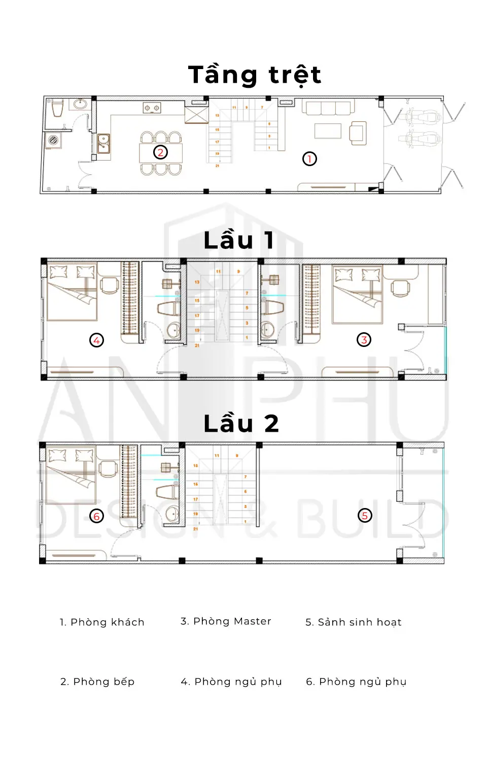 mặt bằng công năng chi tiết nhà 3 tầng