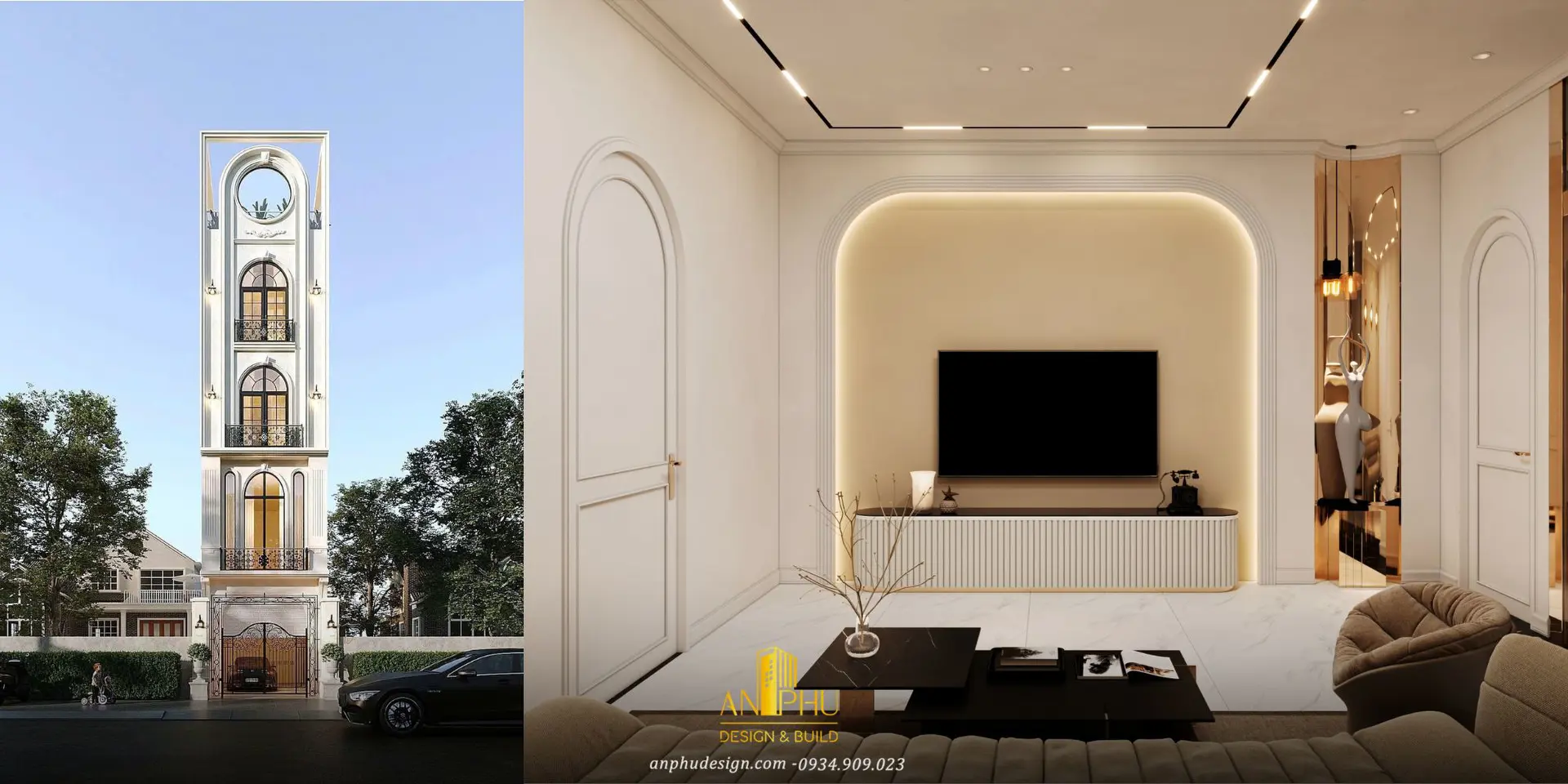 Mẫu thiết kế nhà phố 5 tầng phong cách Tân cổ điển