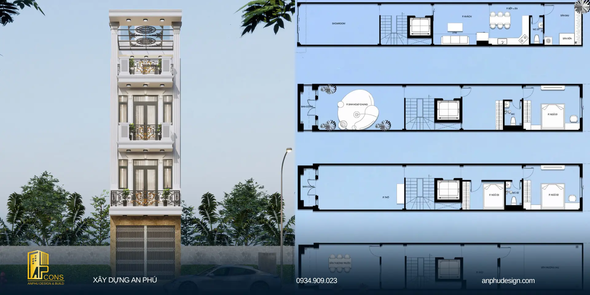 nhà phố 4 tầng tân cổ điển