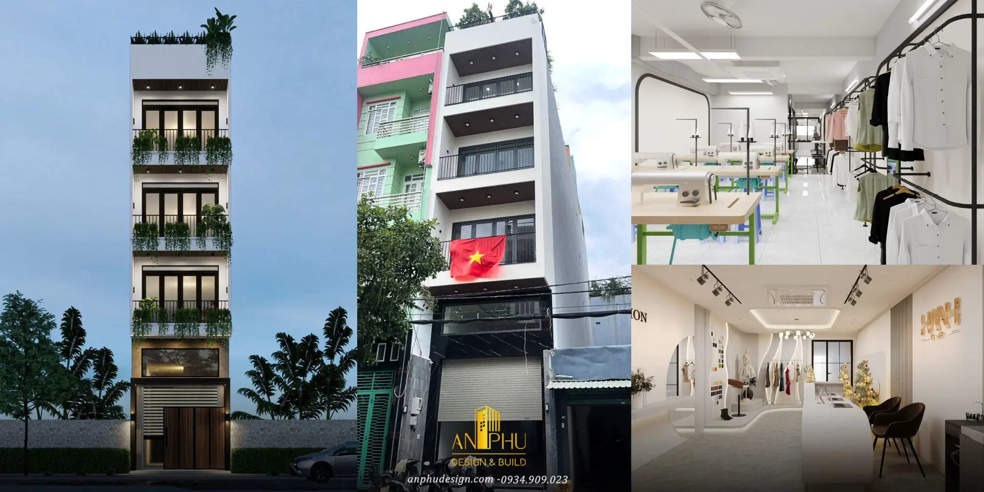 nhà phố 6 tầng đẹp kết hợp kinh doanh may