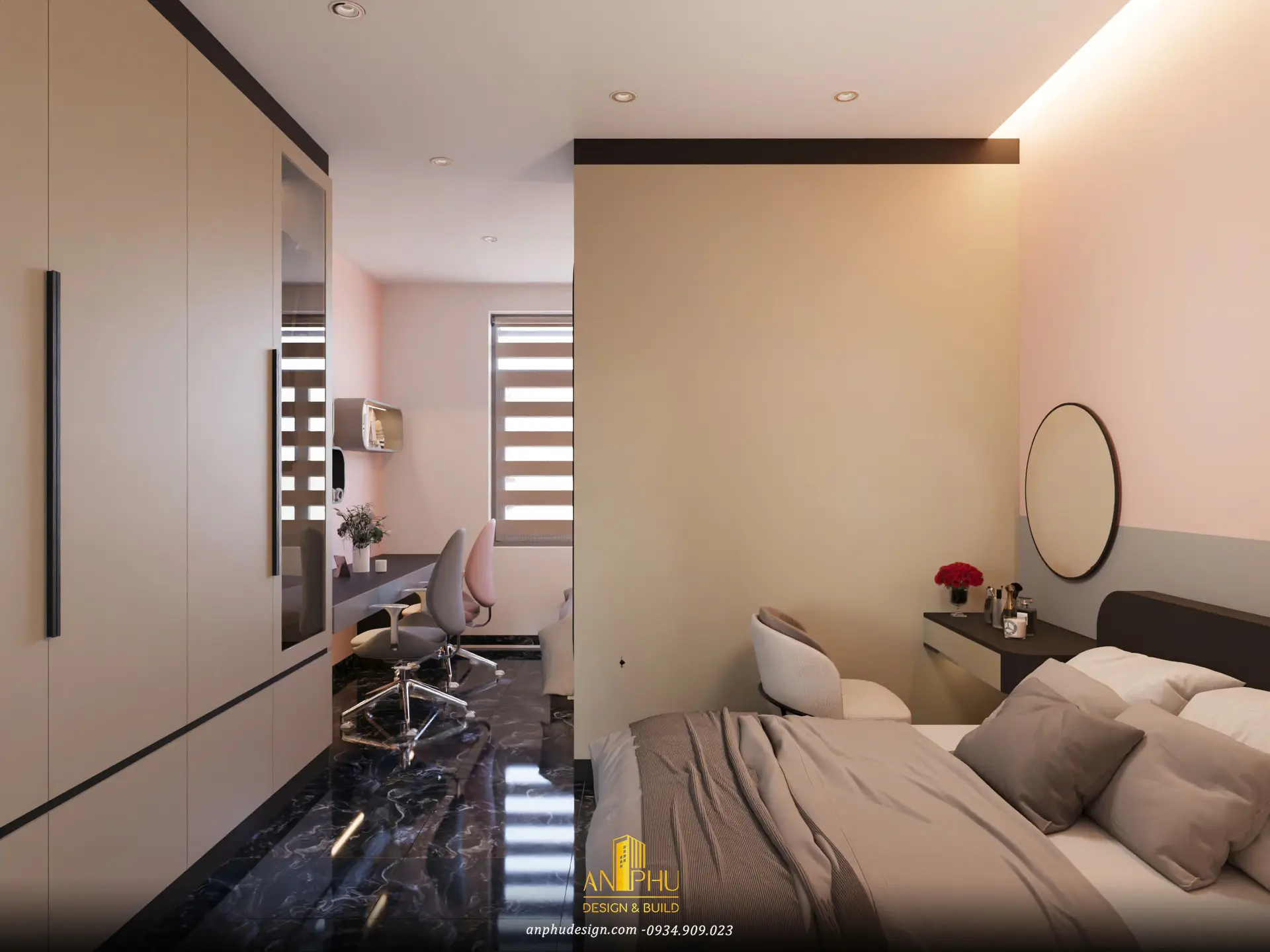 Phối cảnh 3D phòng ngủ lầu 2.1