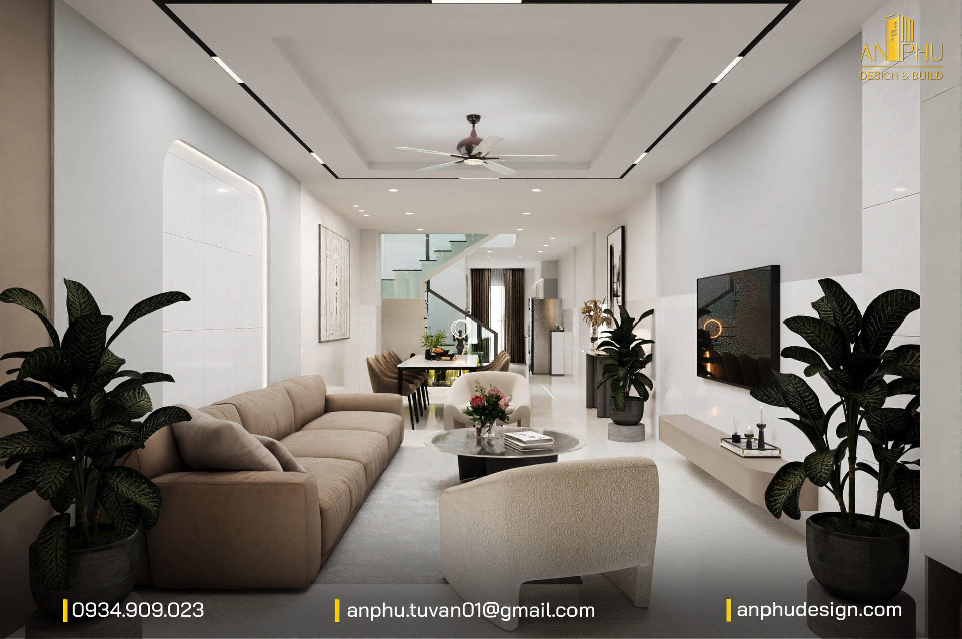 Phòng khách nhà phố 2 tầng