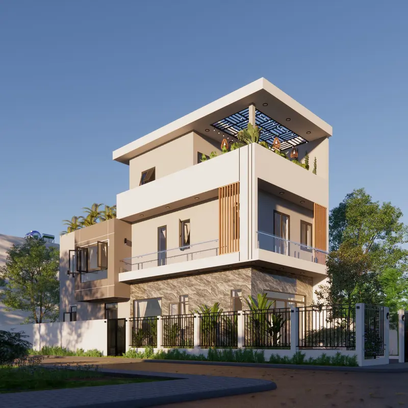 Thi công trọn gói nhà phố anh Lực Tây Ninh 3 tầng hiện đại