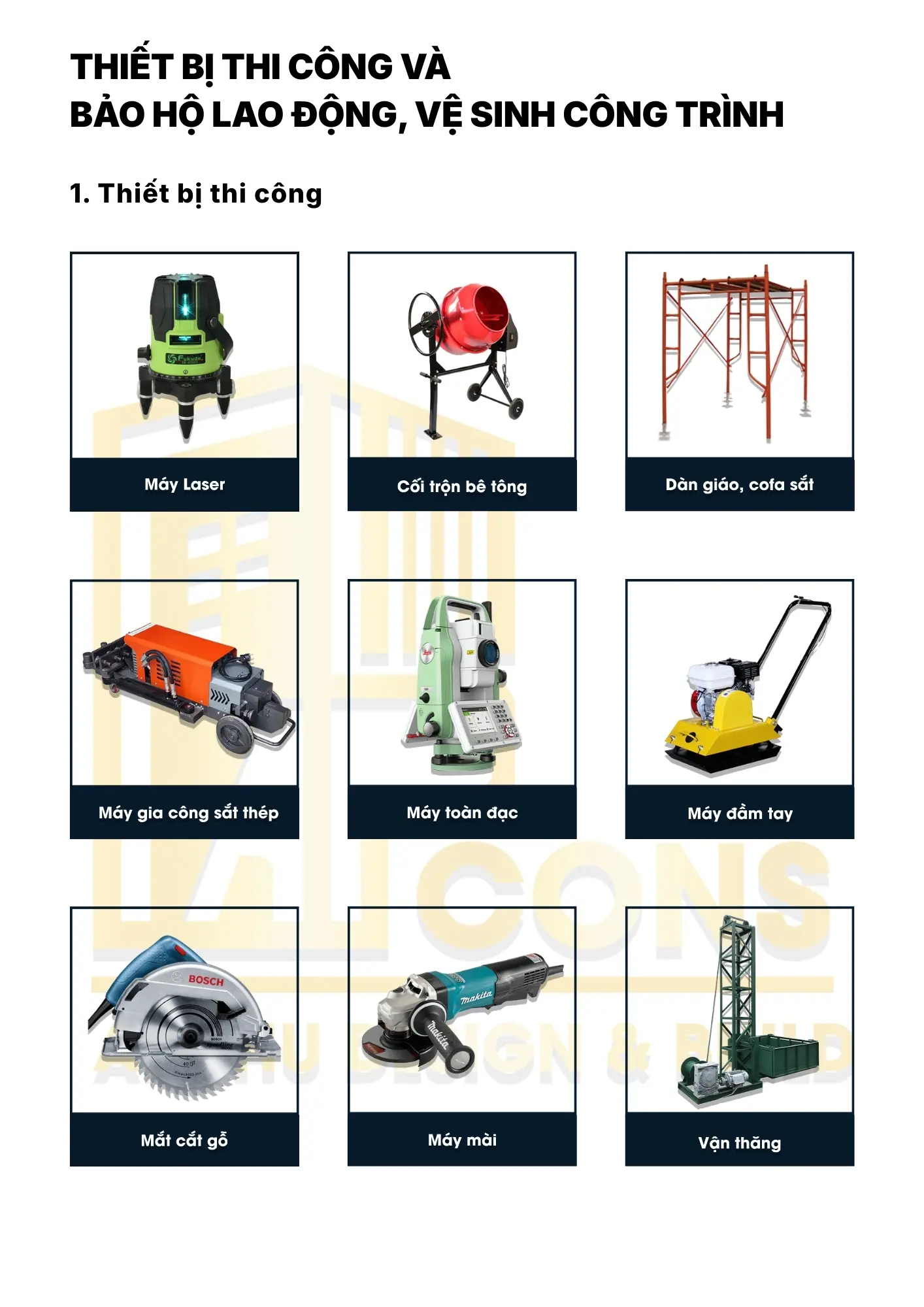 THIẾT BỊ THI CÔNG VÀ bảo hộ lao động, vệ sinh công trình