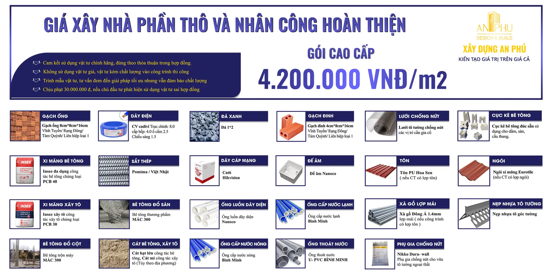 vật liệu gói cao cấp xây nhà phần thô